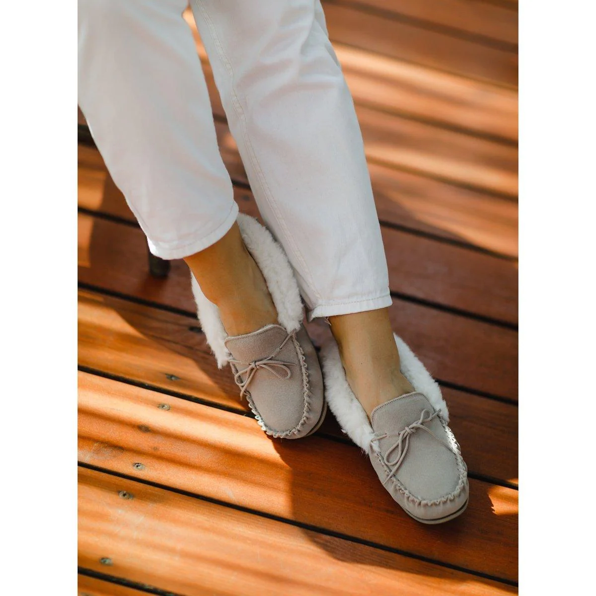 Willa Ladies Wool Moccasin – Stone - Image 4