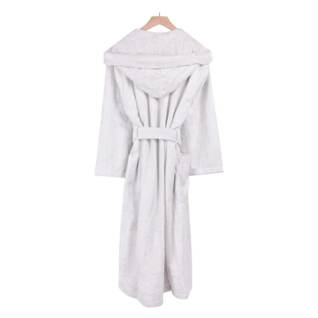 Men's Hooded Towelling Dressing Gown - Pale Grey - Image 4