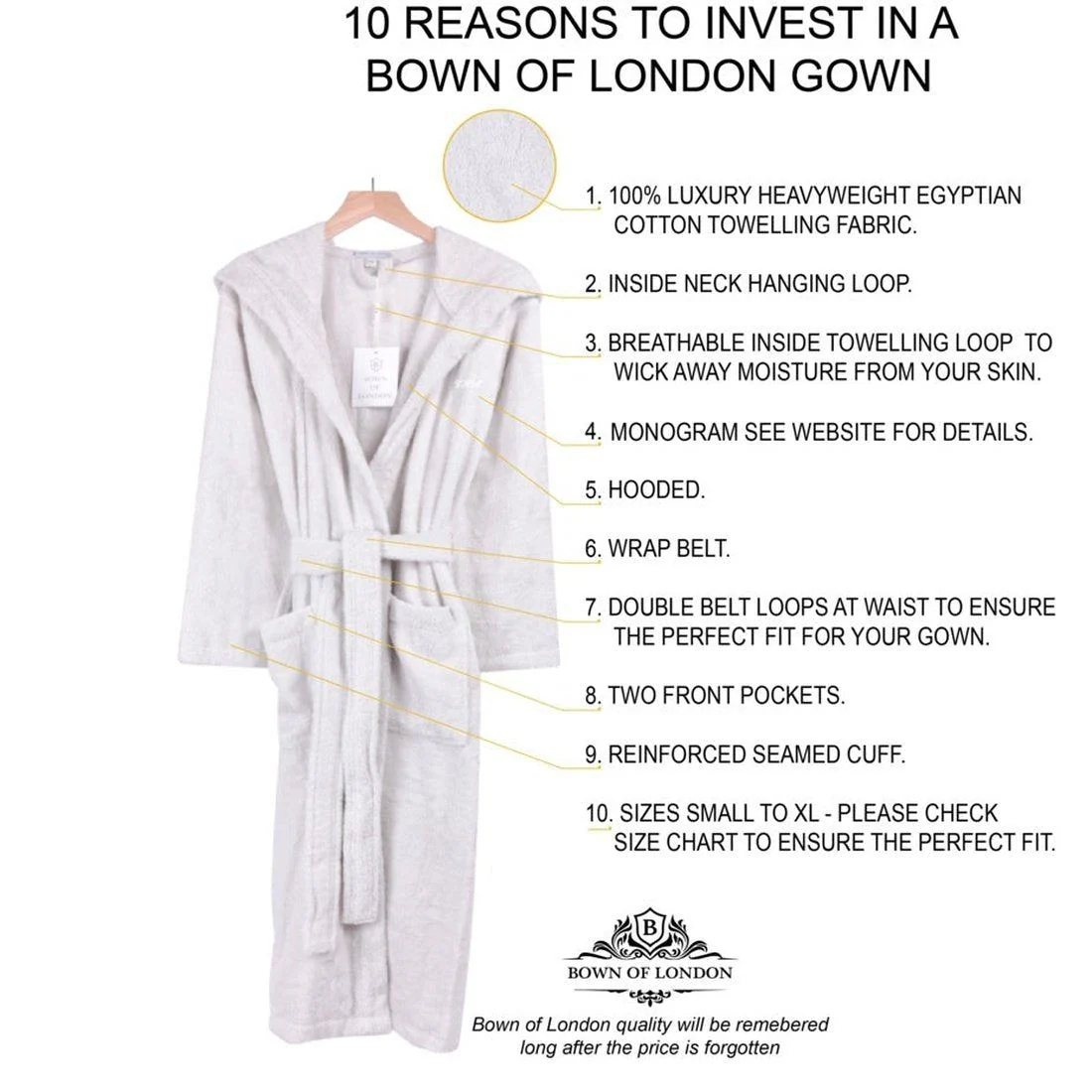 Men's Hooded Towelling Dressing Gown - Pale Grey - Image 7
