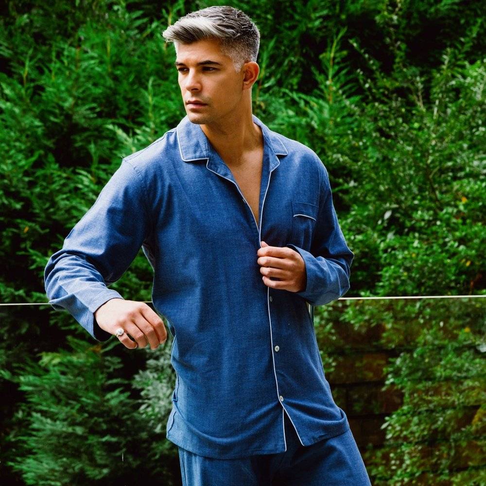 Men's Pyjamas Brushed Cotton Blue - Azur - Image 3