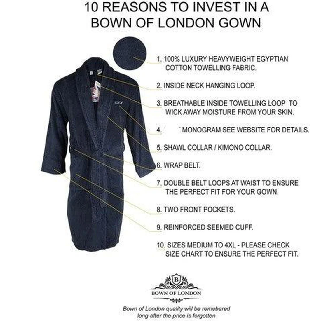 Women's Towelling Cotton Dressing Gown - Navy Blue - Image 9